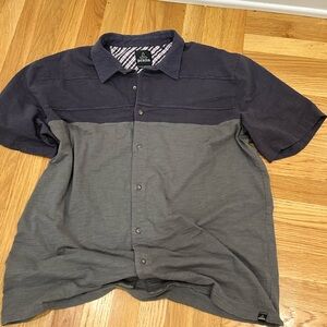 Prana Men's button down short sleeved organic cotton Shirt - Navy and Charcoal